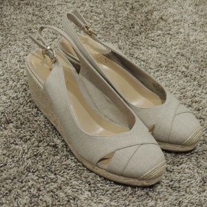 Ralph Lauren Espedrille Wedge Sandals Heels Tan Canvas